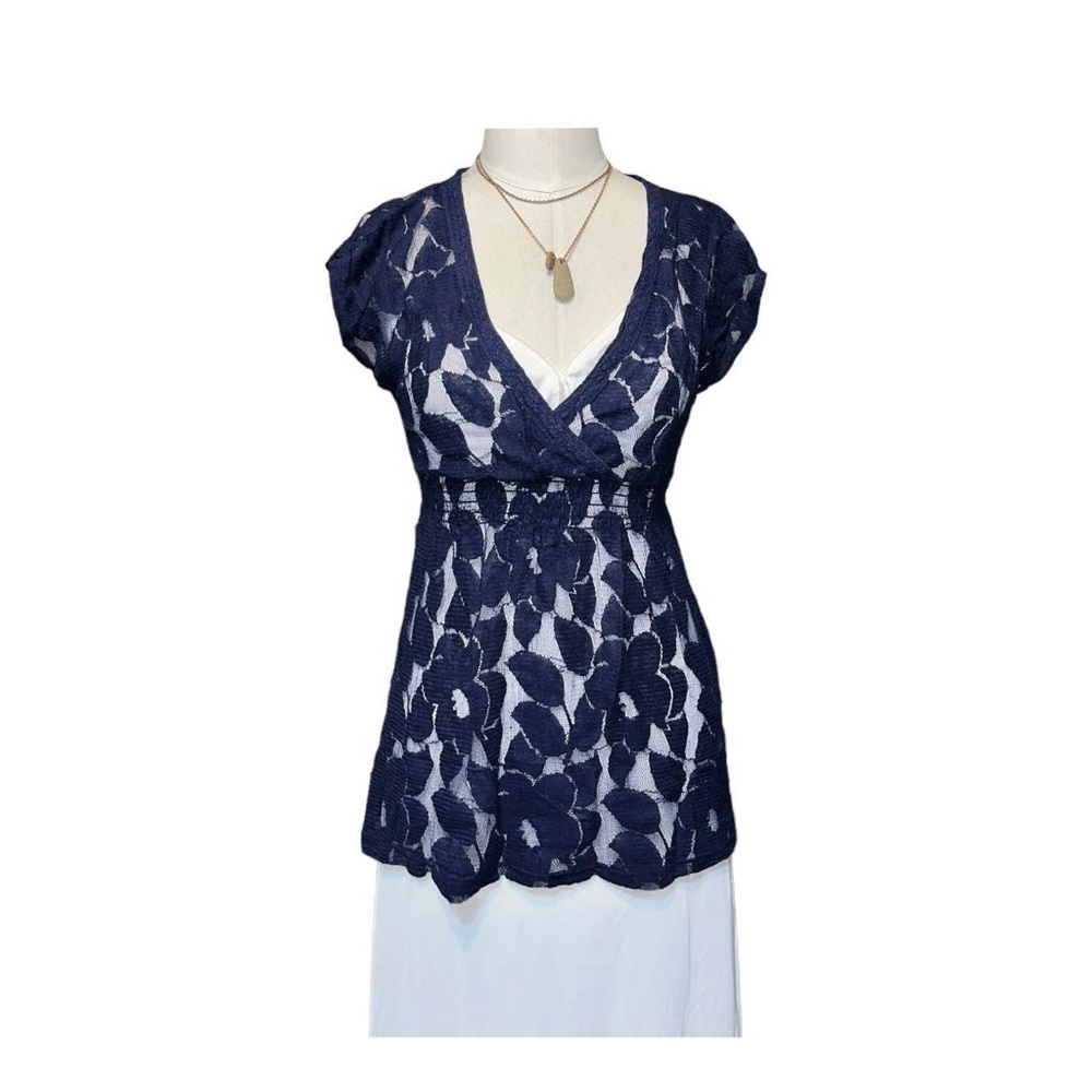 Y2K Floral Babydoll Lace Top V Neck Eyeshadow Sheer Size M
